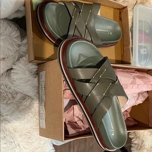 Anthropologie Olive Green Cross-Strap Sandals